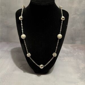 Gwen Stefani Silver Tone Crystal Beaded Station Necklace 34”